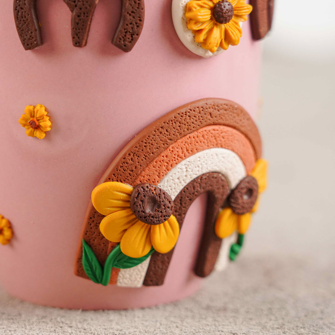 Polymer Clay Floral Rainbow Theme Ceramic Mug For Mothers