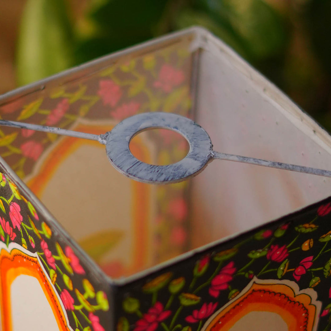 Flower Hand Painted Tholu Bommalata Parchment Leather Hanging Lamp/Kandil - Multicolour