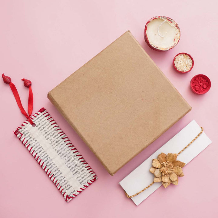 Handmade Ecofriendly Water Hyacinth Floral Rakhi With Roli Chawal - Gift Box with Bracelet and Accessories