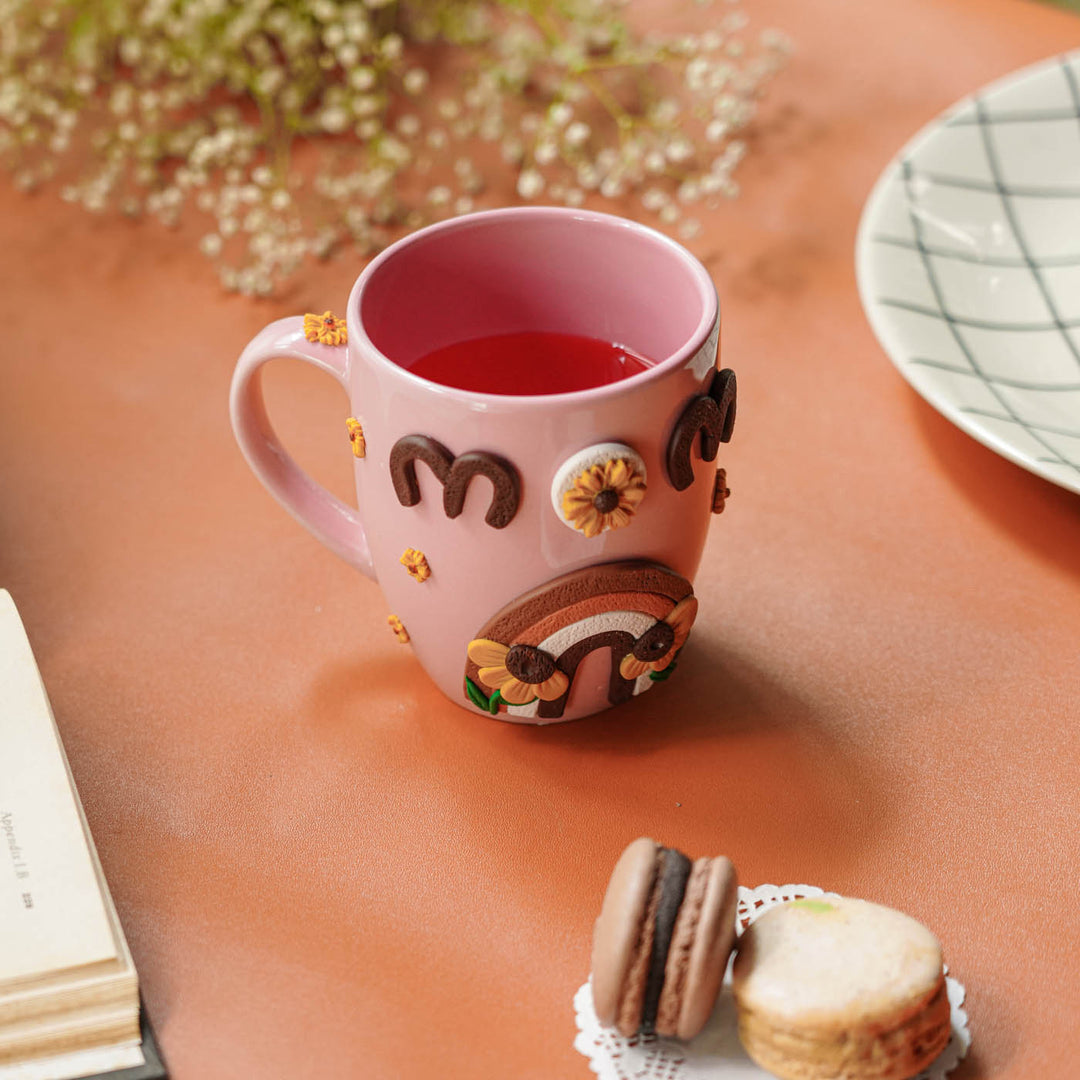 Polymer Clay Floral Rainbow Theme Ceramic Mug For Mothers