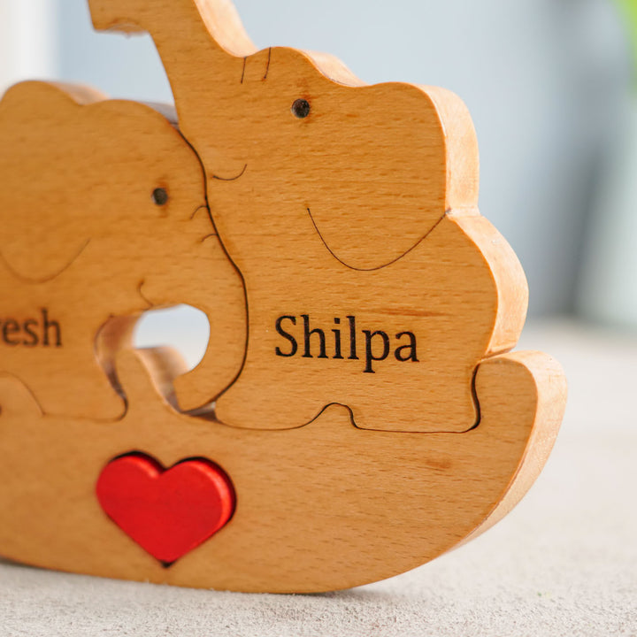 Personalized Elephant Family Of 2 Wooden Figurine