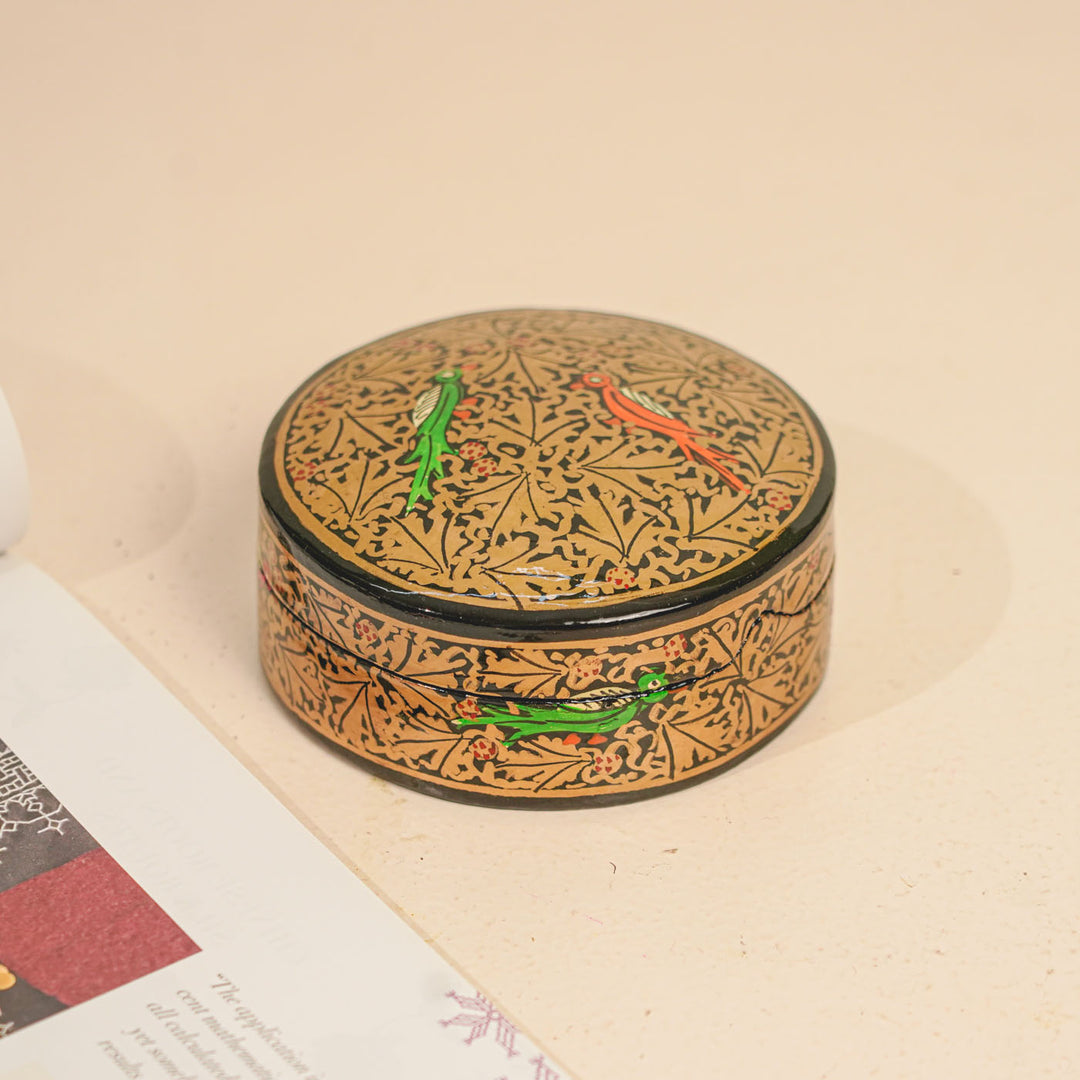 Hand-painted Bird Motif Paper Mache Coaster Set | Includes 6 Coasters, 1 Box