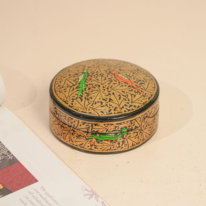 Hand-painted Bird Motif Paper Mache Coaster Set | Includes 6 Coasters, 1 Box