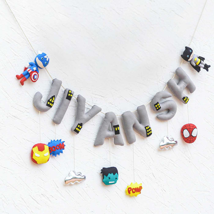 Handcrafted Personalized Themed Bunting For Kids Superhero - Name Personalization Hanging Display