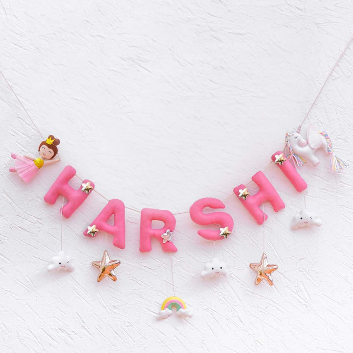 Handcrafted Personalized Themed Bunting For Kids Unicorn - Front View Hanging Wall Banner