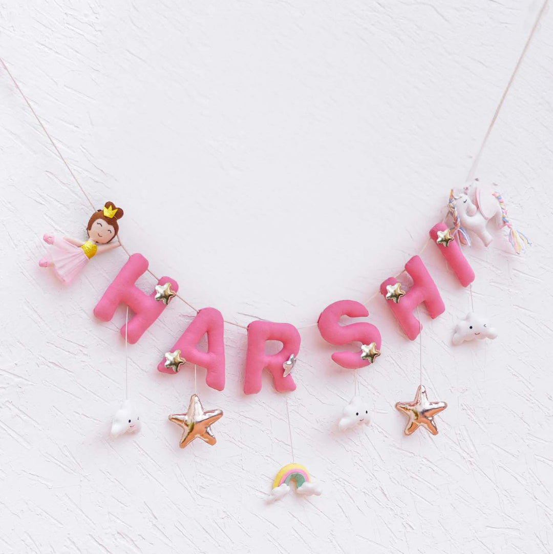 Handcrafted Personalized Themed Bunting For Kids Unicorn - Front View Hanging Name Garland