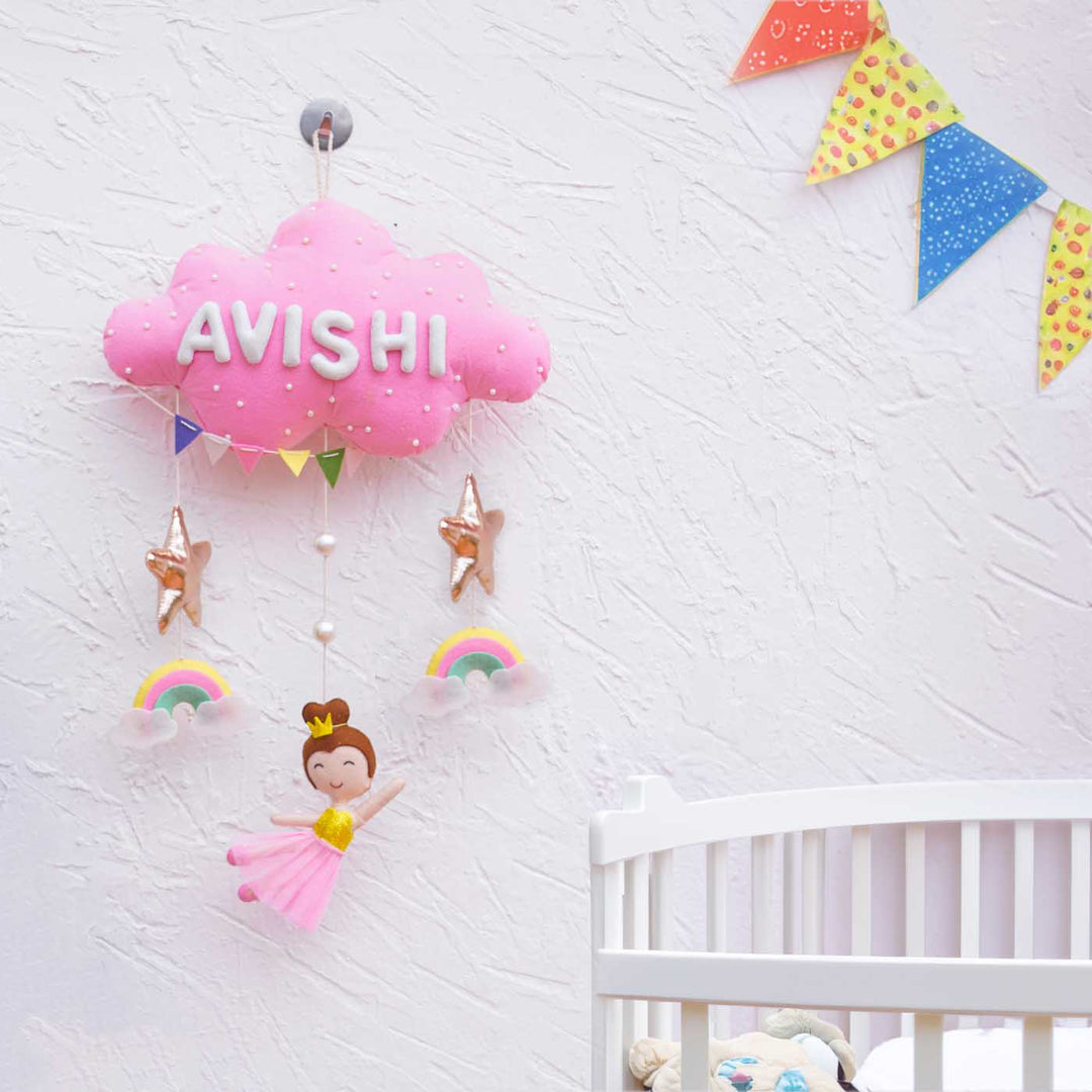 Handcrafted Personalized Cloud Theme Name Plate For Kids 3 - Mounted on Wall Above Crib