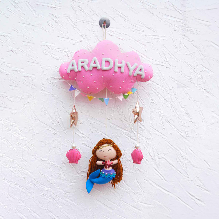 Handcrafted Personalized Cloud Theme Name Plate For Kids 6 - Hanging Wall Display with Name Personalization