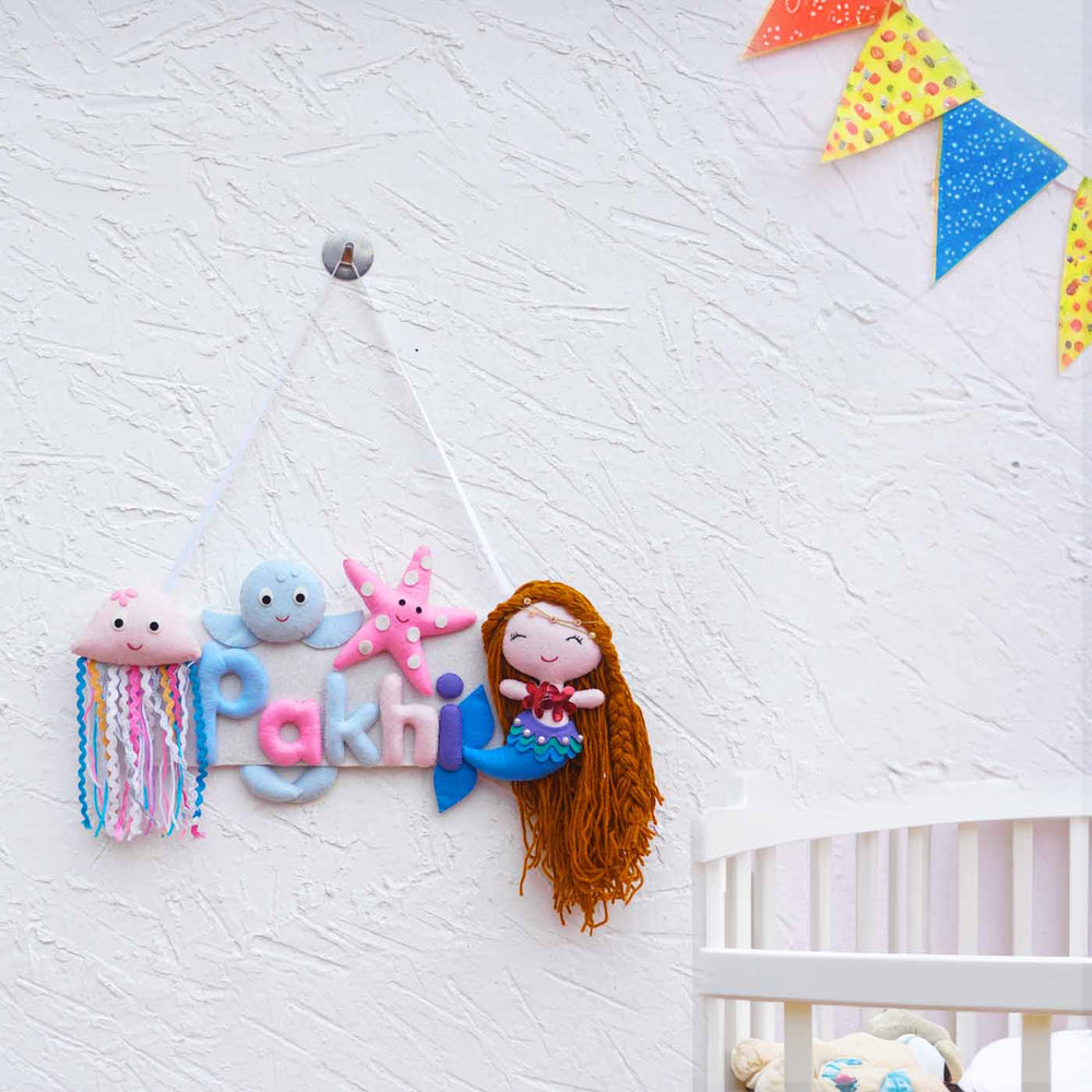 Personalized Kids Theme Felt Name Plate 7 - Hanging on Nursery Wall Hook