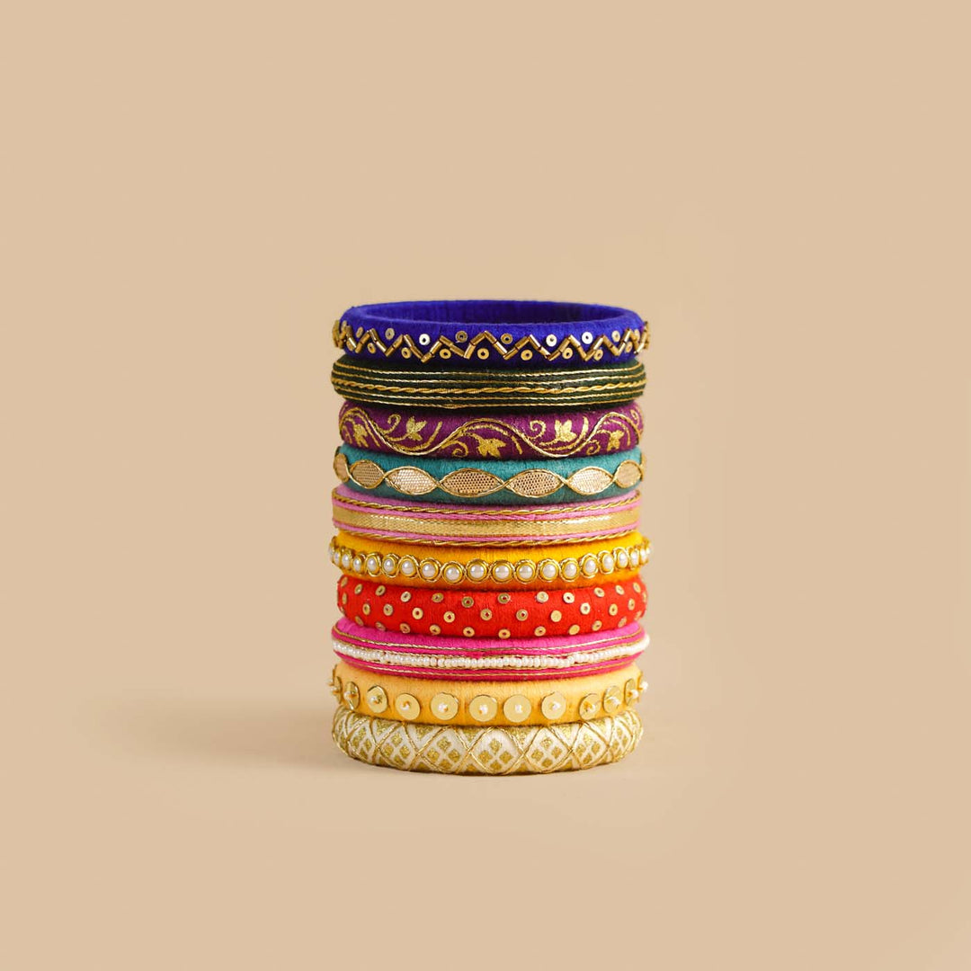 Multicolor Handcrafted Vinaya Zardosi Bangles | Set of 10