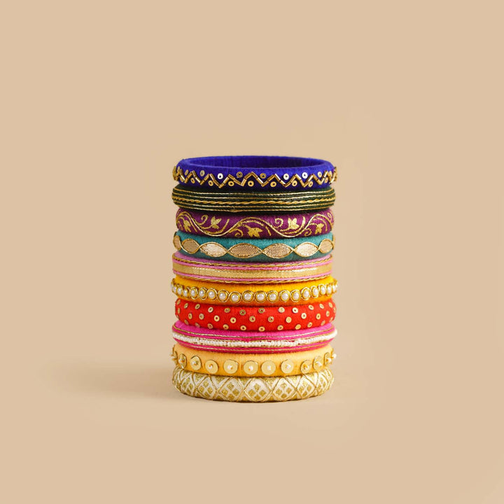 Multicolor Handcrafted Vinaya Zardosi Bangles | Set of 10