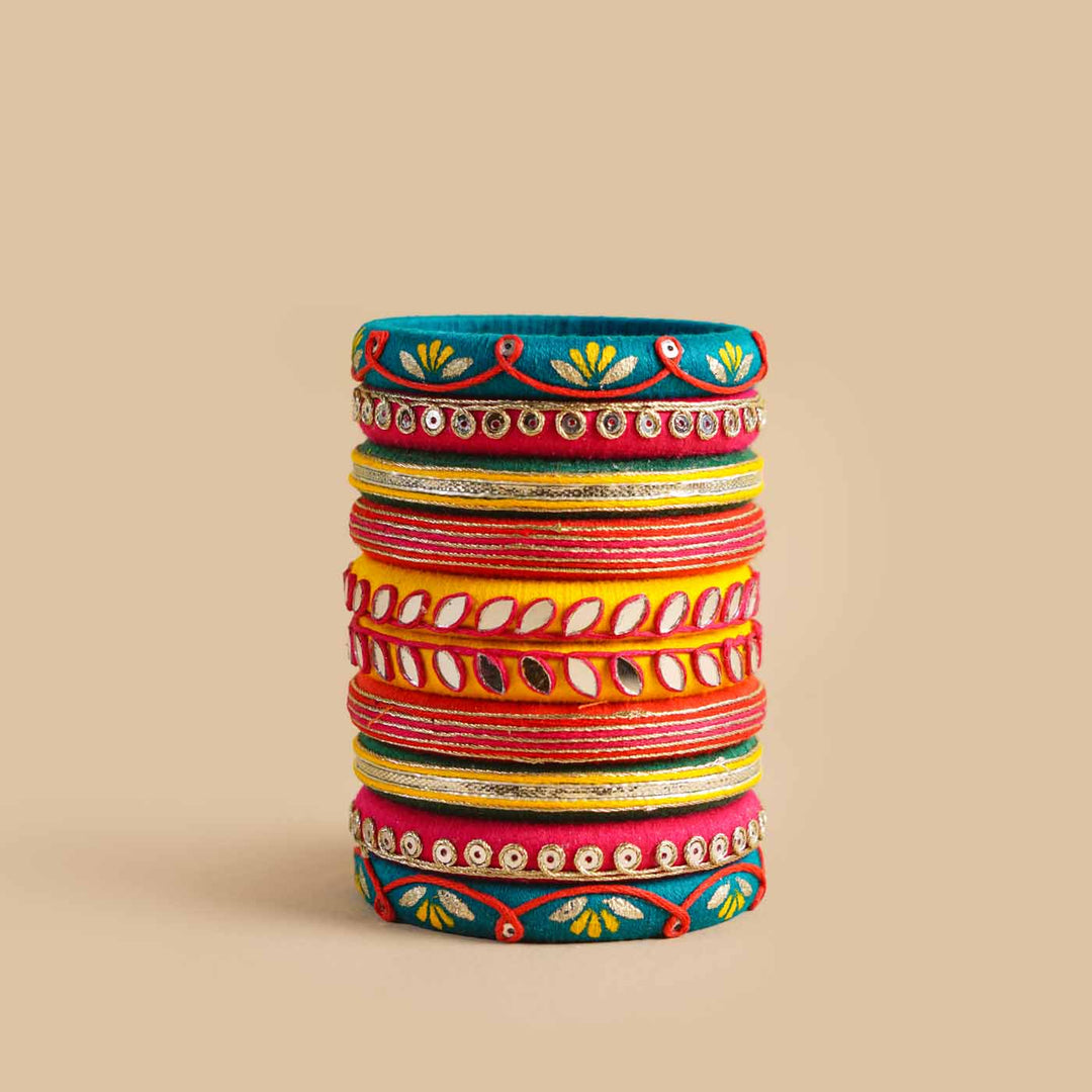 Multicolor Handcrafted Ekta Embroidered Bangles | Set of 10