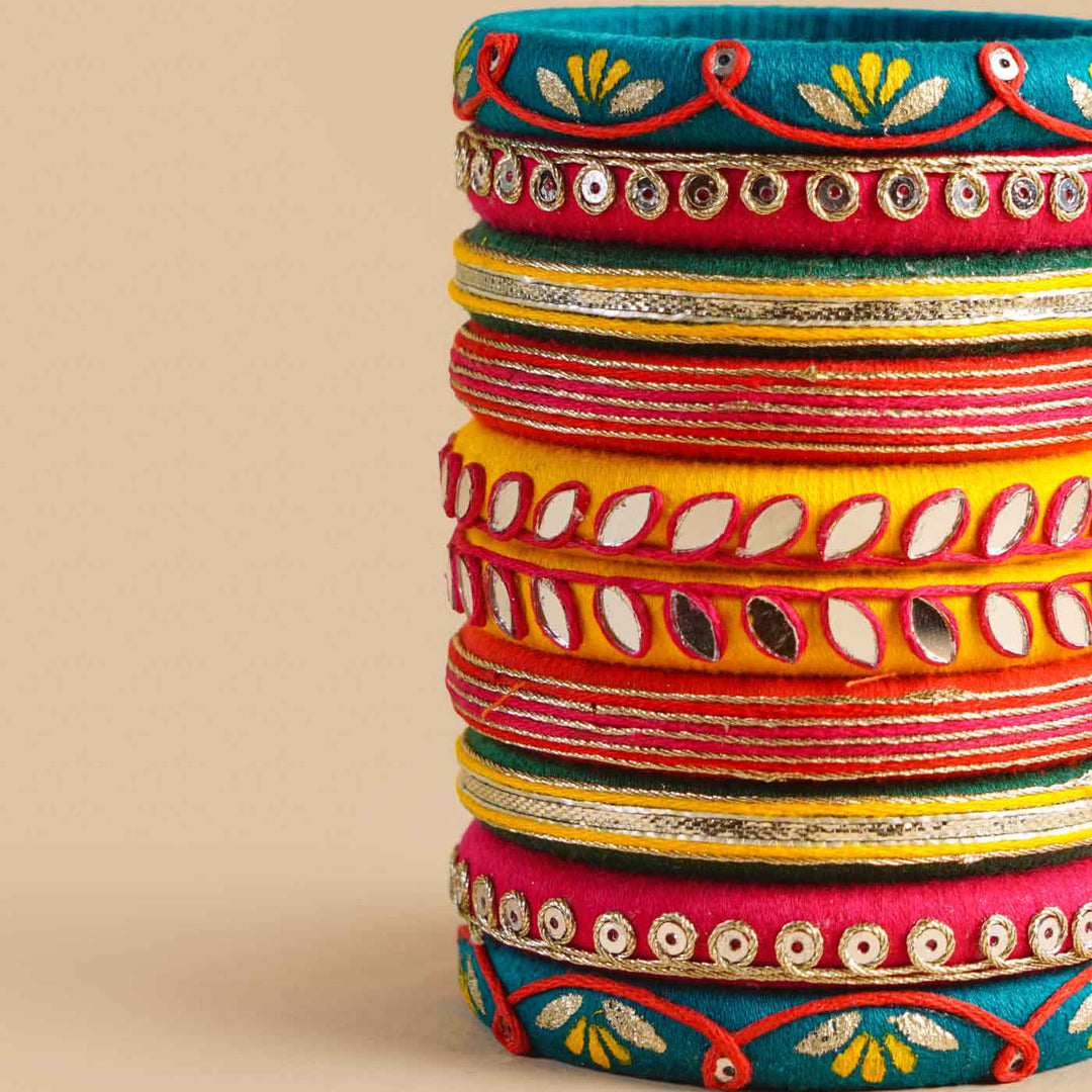 Multicolor Handcrafted Ekta Embroidered Bangles | Set of 10