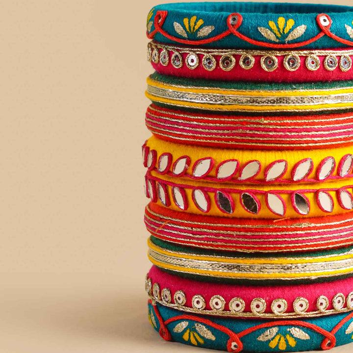 Multicolor Handcrafted Ekta Embroidered Bangles | Set of 10