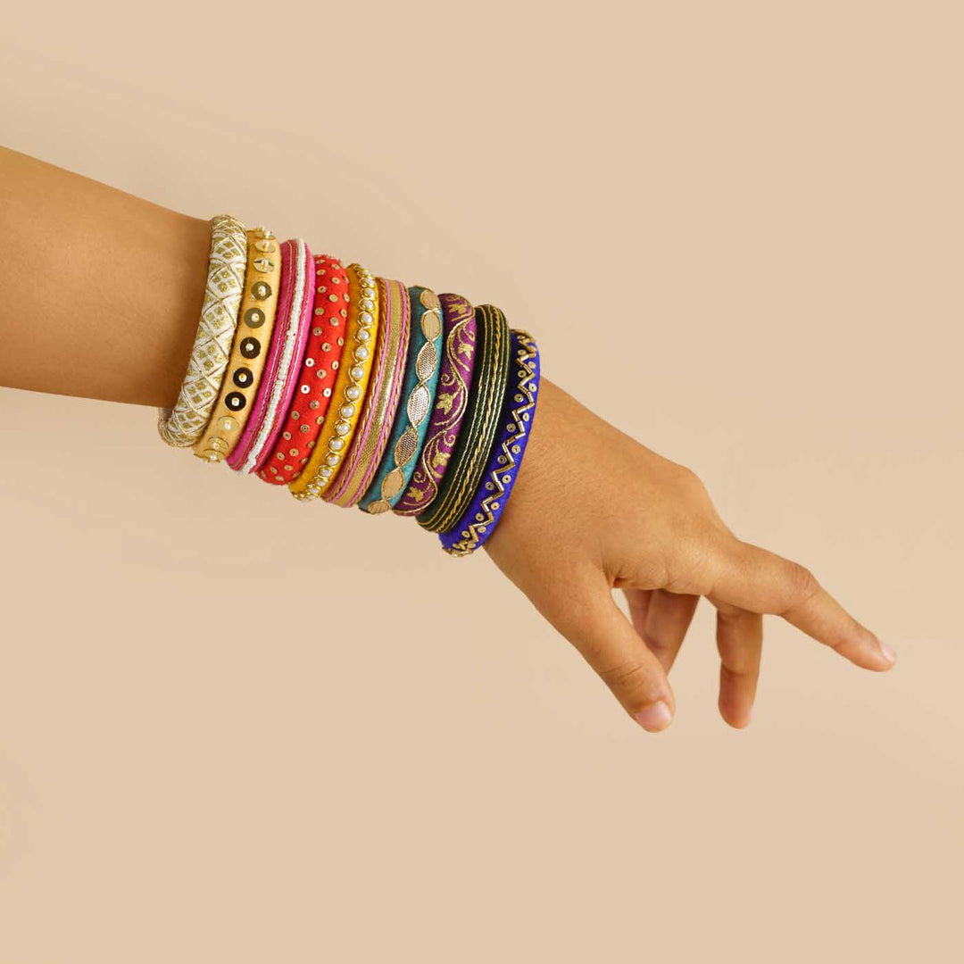 Multicolor Handcrafted Vinaya Zardosi Bangles | Set of 10