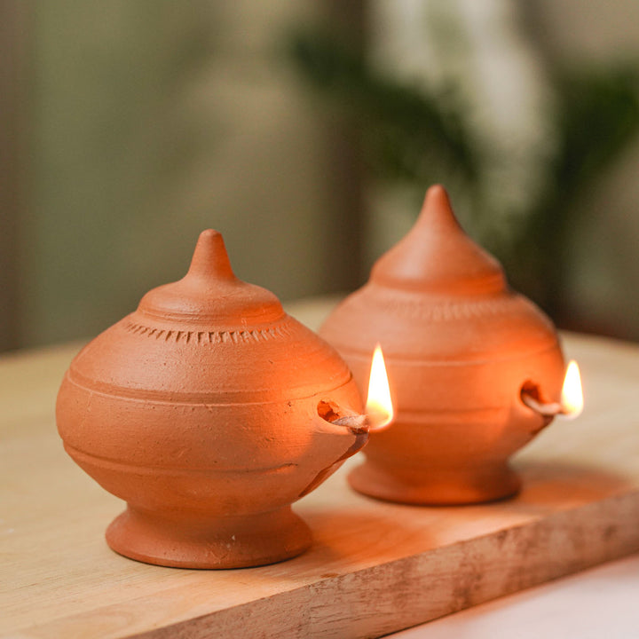 Set Of 2 | Handmade Minimal Design Terracotta Magic Diya