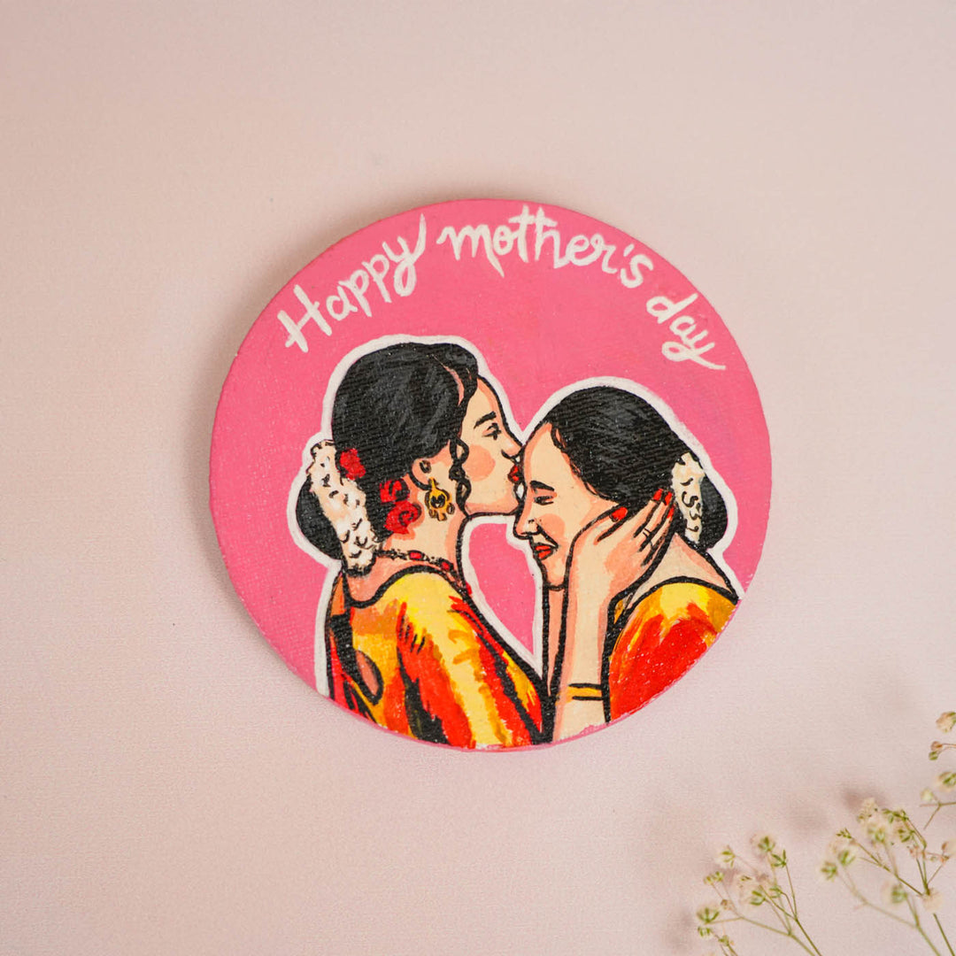 Personalized Photo Based Caricature Round Pink Fridge Magnet