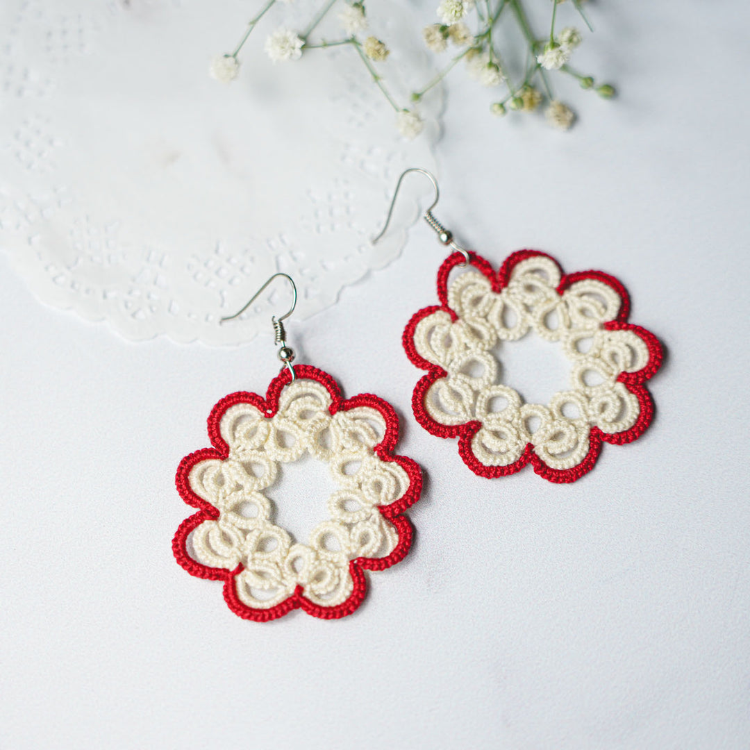 Handmade Tatting Two Layer Flower Cotton Earrings