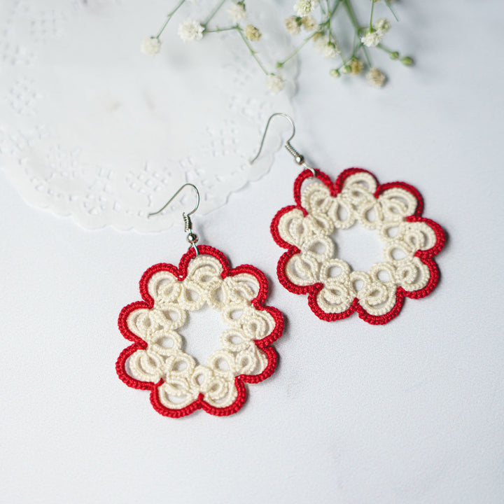 Handmade Tatting Two Layer Flower Cotton Earrings