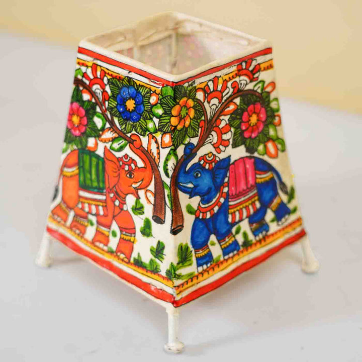 6 inch | Elephant Hand Painted Tholu Bommalata Small Tabletop Lamp