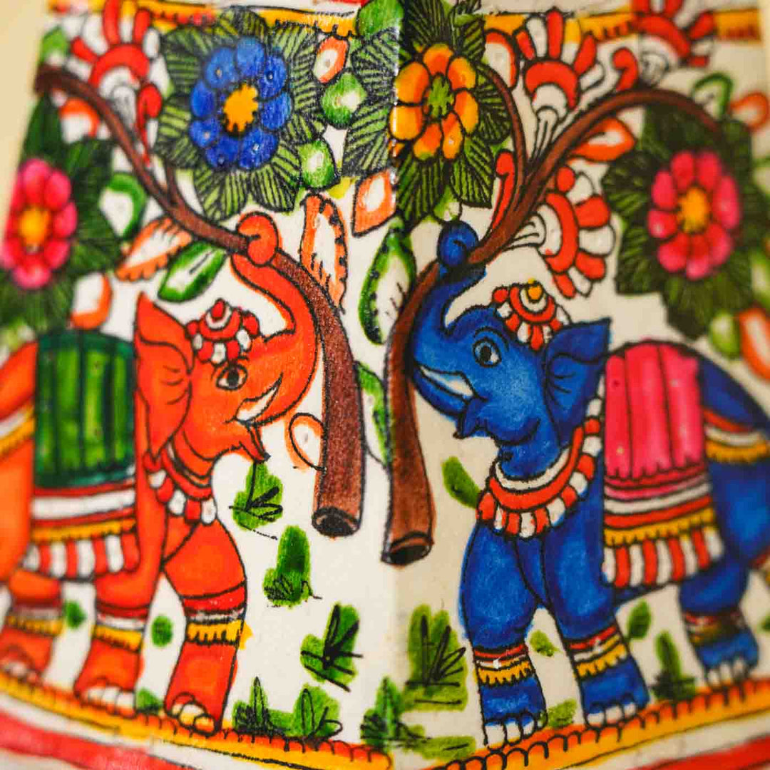 6 inch | Elephant Hand Painted Tholu Bommalata Small Tabletop Lamp