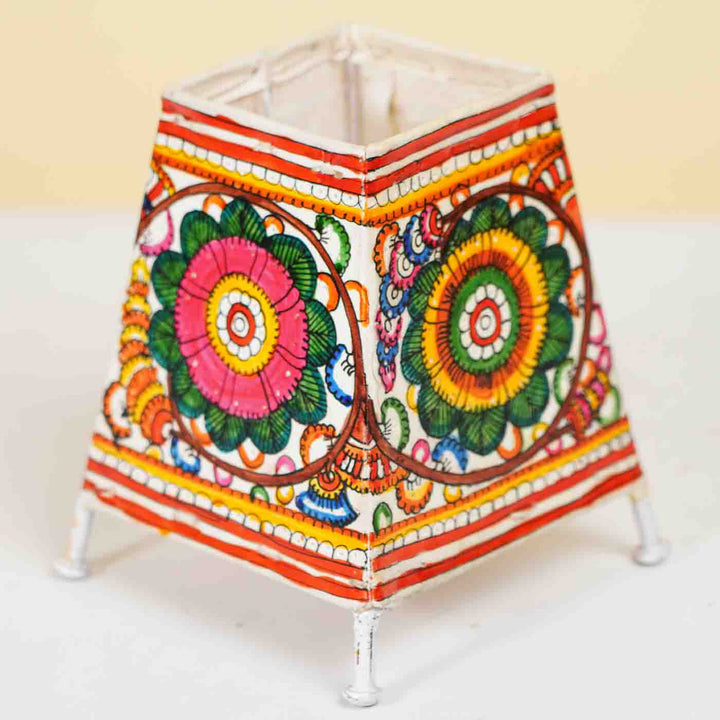 6 inch | Floral Hand Painted Tholu Bommalata Small Tabletop Lamp