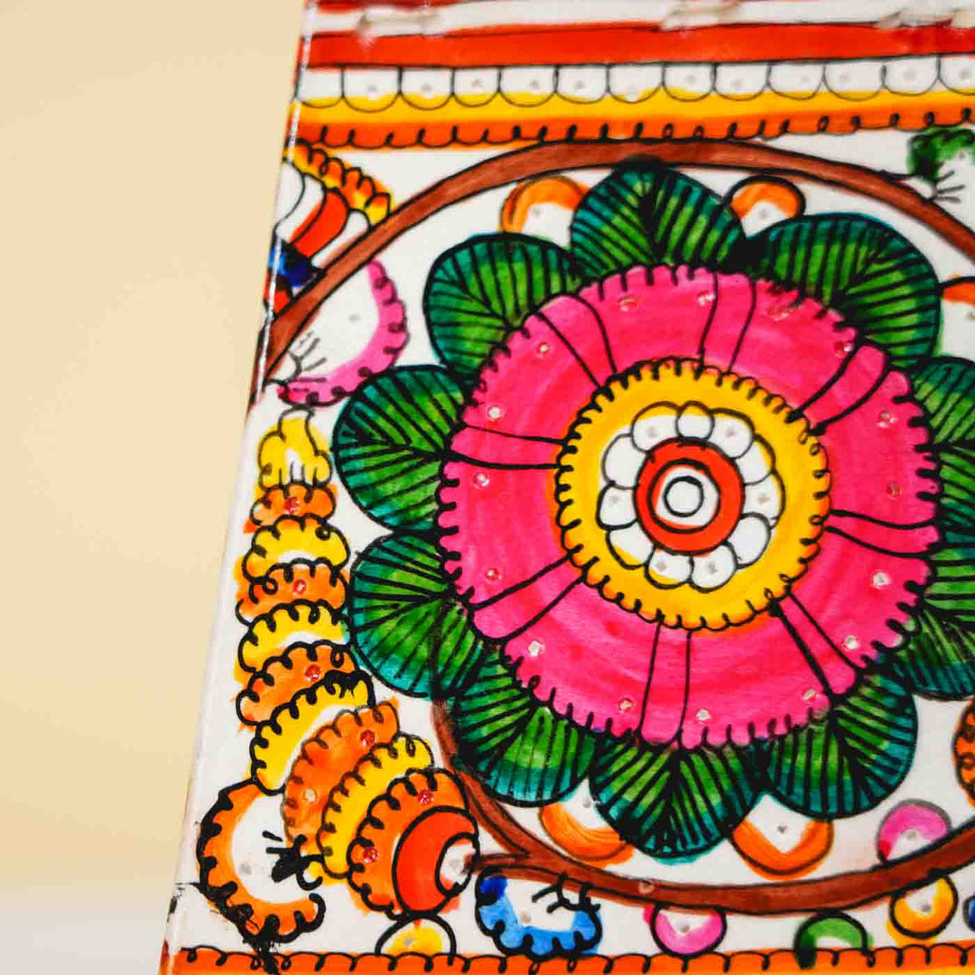 6 inch | Floral Hand Painted Tholu Bommalata Small Tabletop Lamp