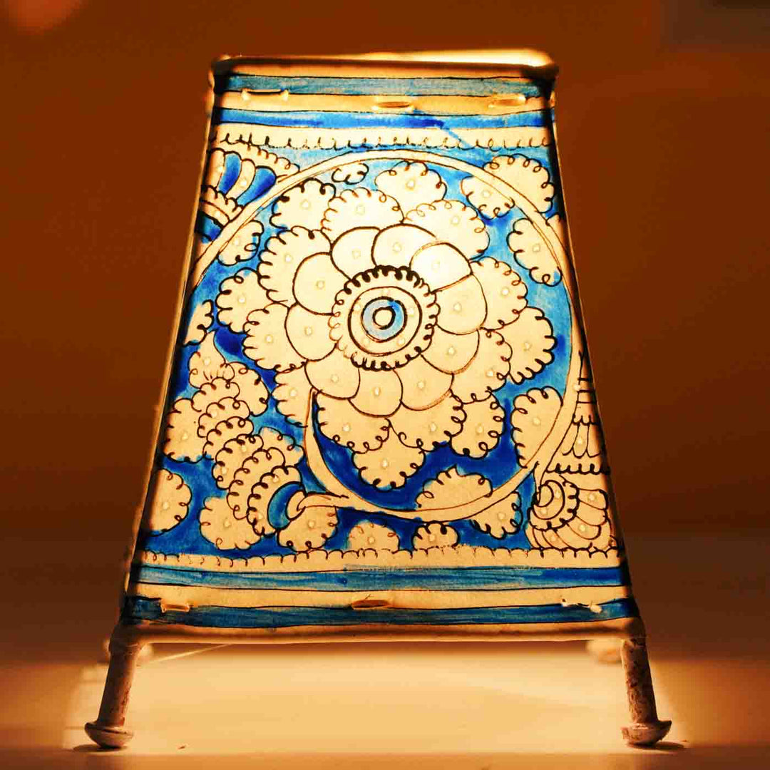 6 inch | Floral Hand Painted Tholu Bommalata Small Tabletop Lamp