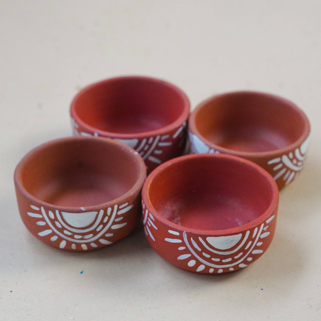 16 Pc | Hand-Painted Sun Terracotta Diya & Tealight Holders For Festive Decor