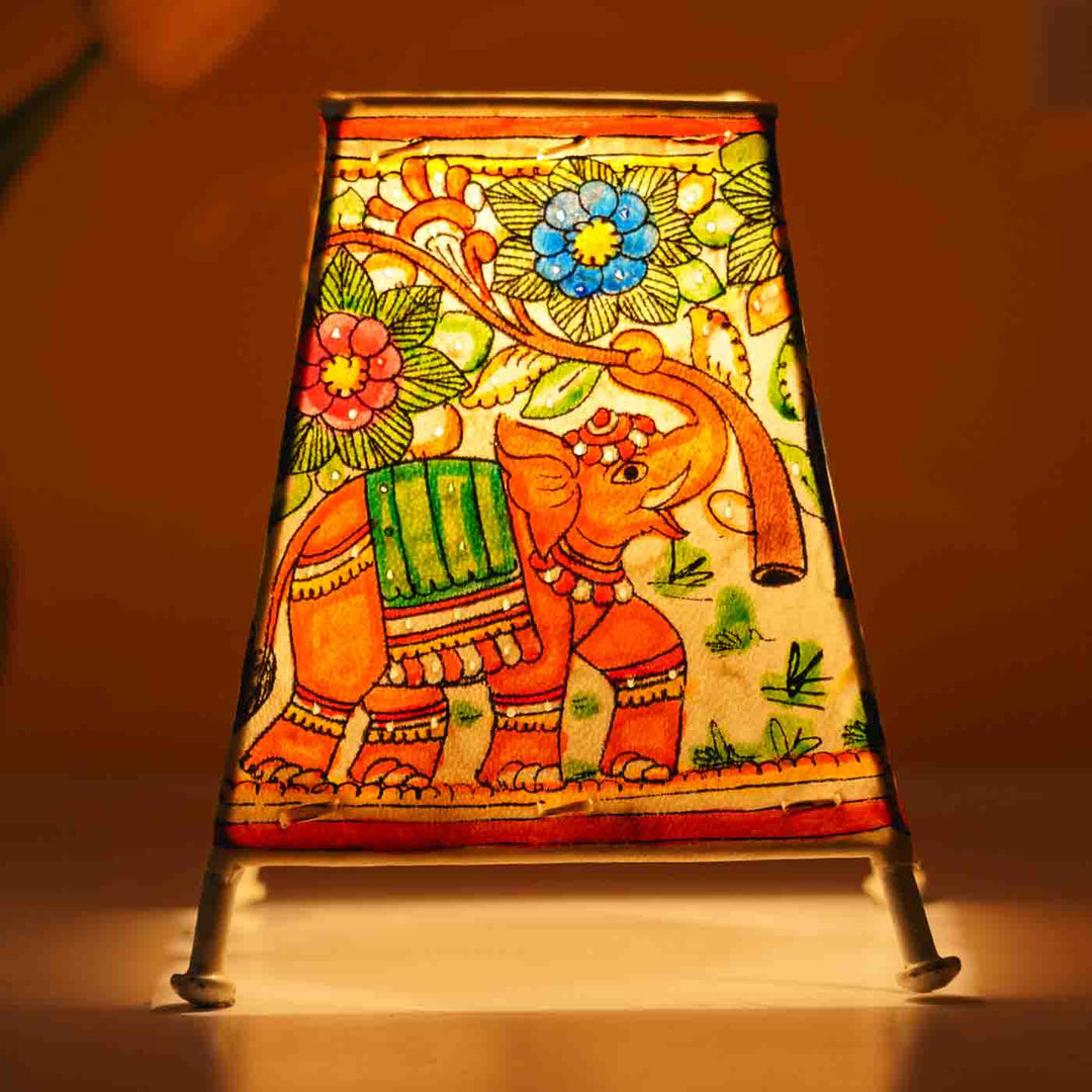 6 inch | Elephant Hand Painted Tholu Bommalata Small Tabletop Lamp