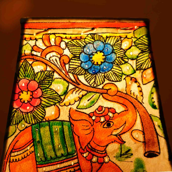 6 inch | Elephant Hand Painted Tholu Bommalata Small Tabletop Lamp