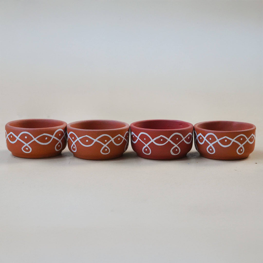 16 Pc | Hand-Painted Kolam Loop Terracotta Diya & Tealight Holders For Festive Decor