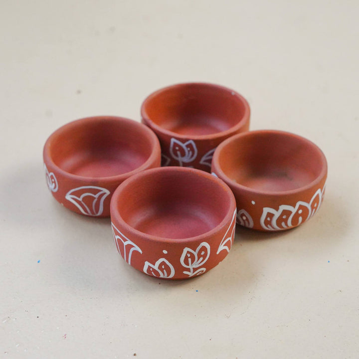 16 Pc | Hand-Painted Lotus Terracotta Diya & Tealight Holders For Festive Decor