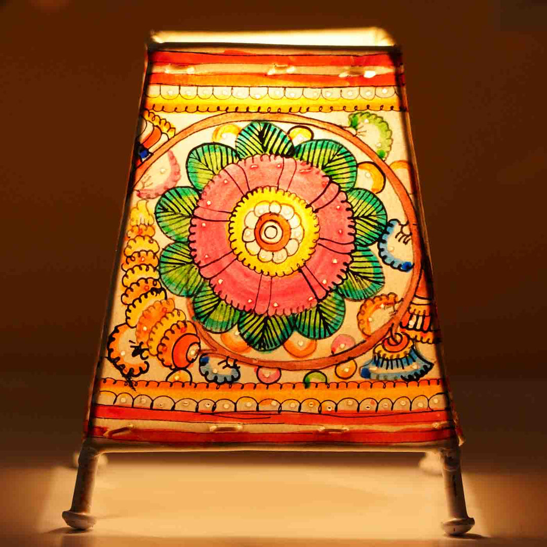 6 inch | Floral Hand Painted Tholu Bommalata Small Tabletop Lamp