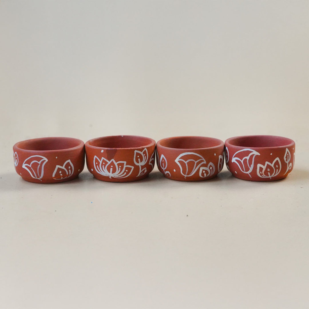 16 Pc | Hand-Painted Lotus Terracotta Diya & Tealight Holders For Festive Decor