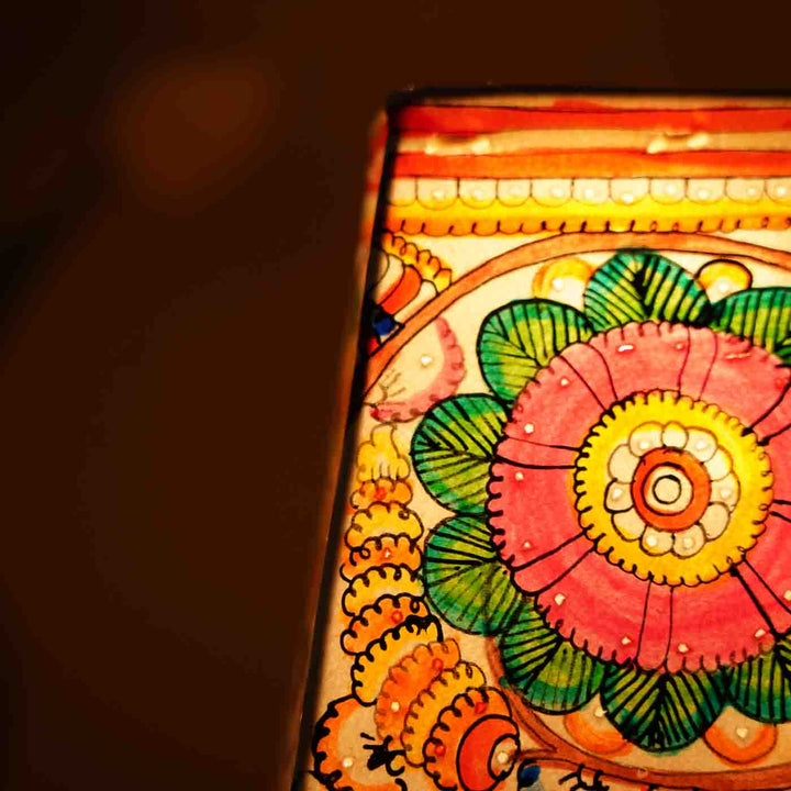 6 inch | Floral Hand Painted Tholu Bommalata Small Tabletop Lamp