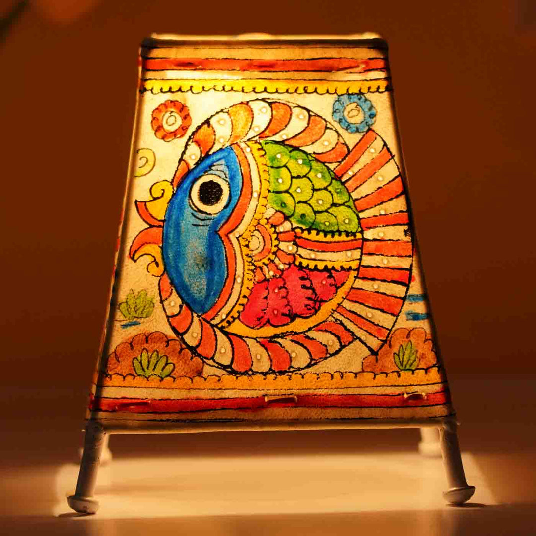 6 inch | Fish Hand Painted Tholu Bommalata Small Tabletop Lamp