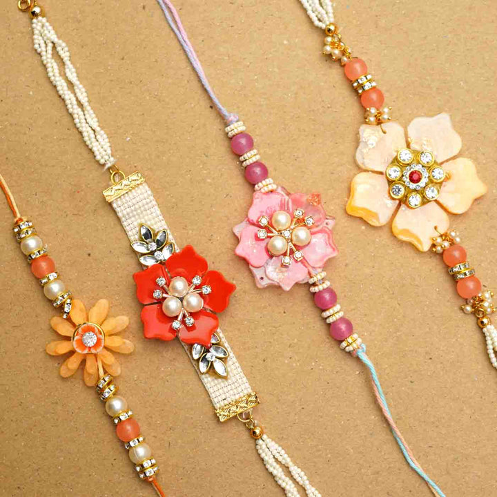 Handmade Yellow Flower Theme Resin Bhaiya Bhabhi Rakhi With Chocolates And Roli Chawal For Bhaiya And Bhabhi Set Of 2 - Collection of Various Floral Rakhis