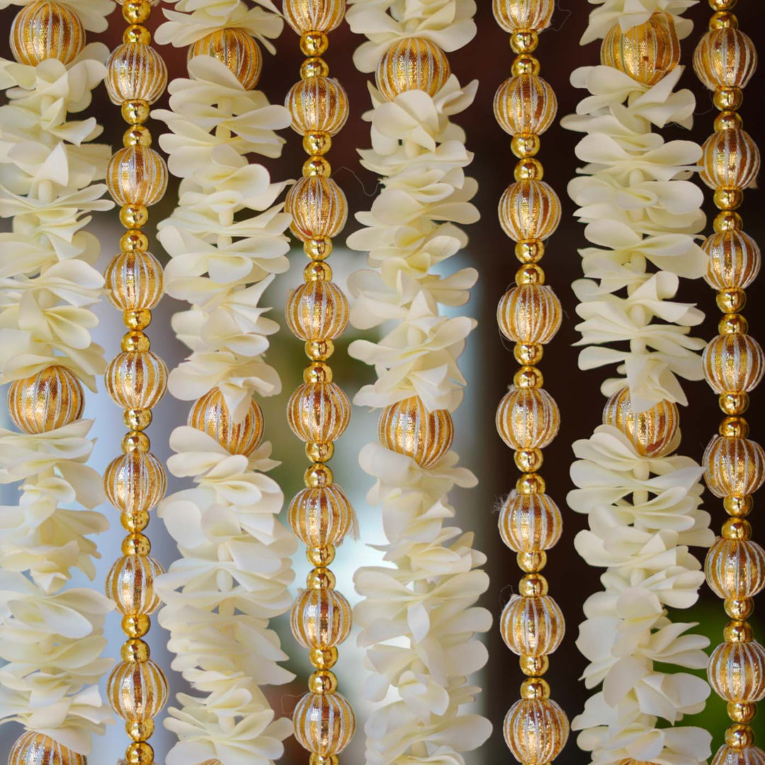10 Pc | Shwet Gota Hanging Set with White Floral & Gold Bead Strings