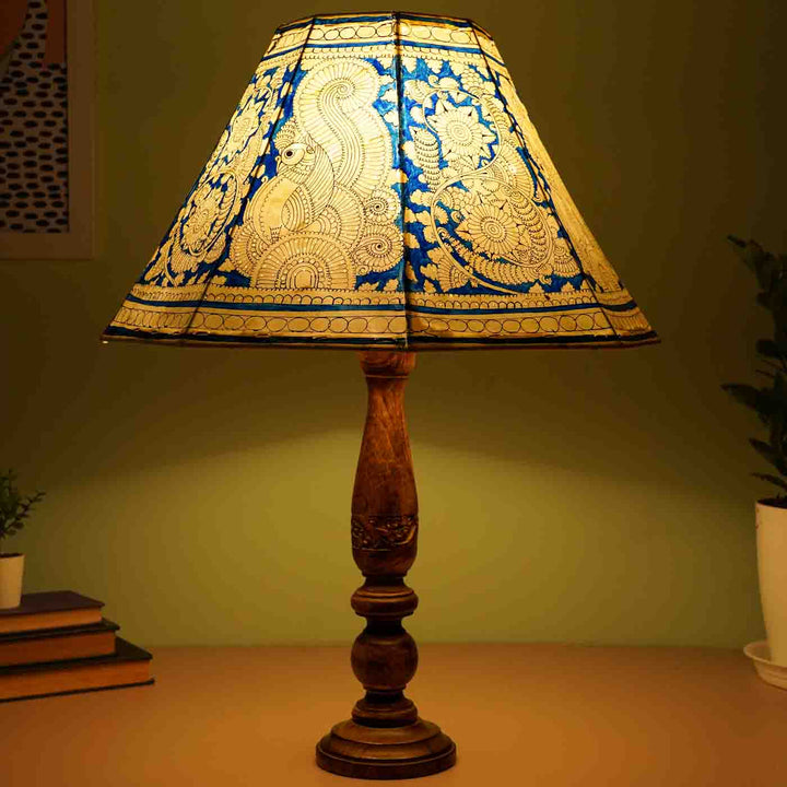 16 inch | Blue Floral Peacock Hand Painted Tholu Bommalata Lamp Shade