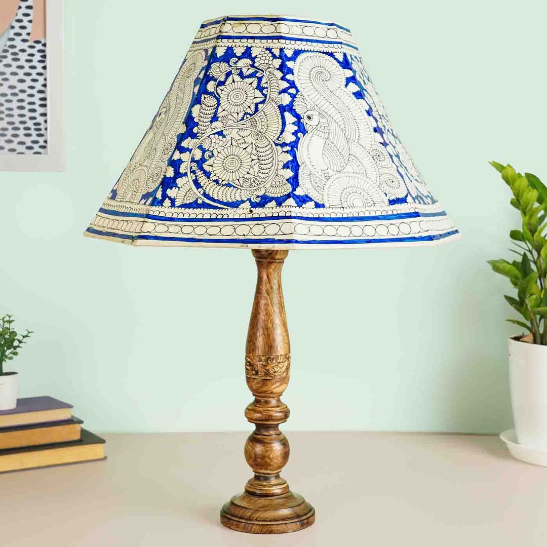 16 inch | Blue Floral Peacock Hand Painted Tholu Bommalata Lamp Shade