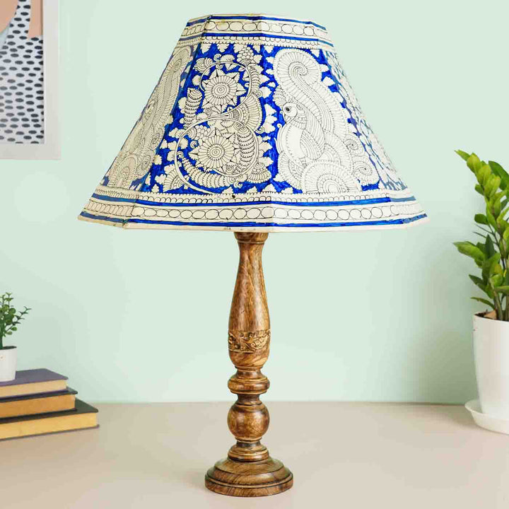 16 inch | Blue Floral Peacock Hand Painted Tholu Bommalata Lamp Shade