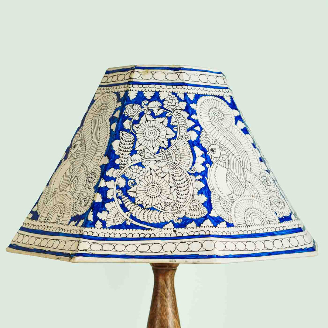 16 inch | Blue Floral Peacock Hand Painted Tholu Bommalata Lamp Shade