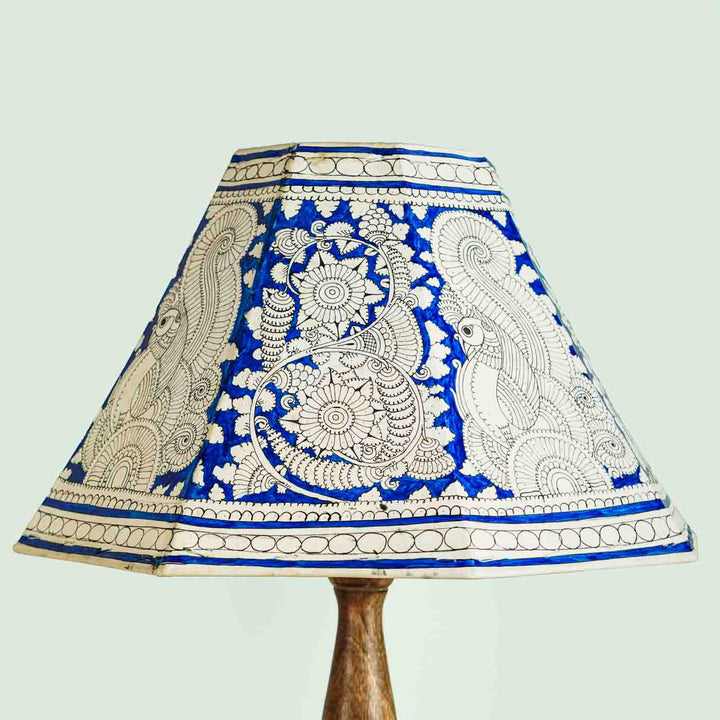 16 inch | Blue Floral Peacock Hand Painted Tholu Bommalata Lamp Shade