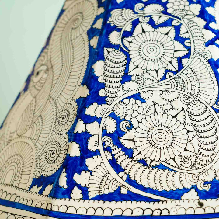 16 inch | Blue Floral Peacock Hand Painted Tholu Bommalata Lamp Shade