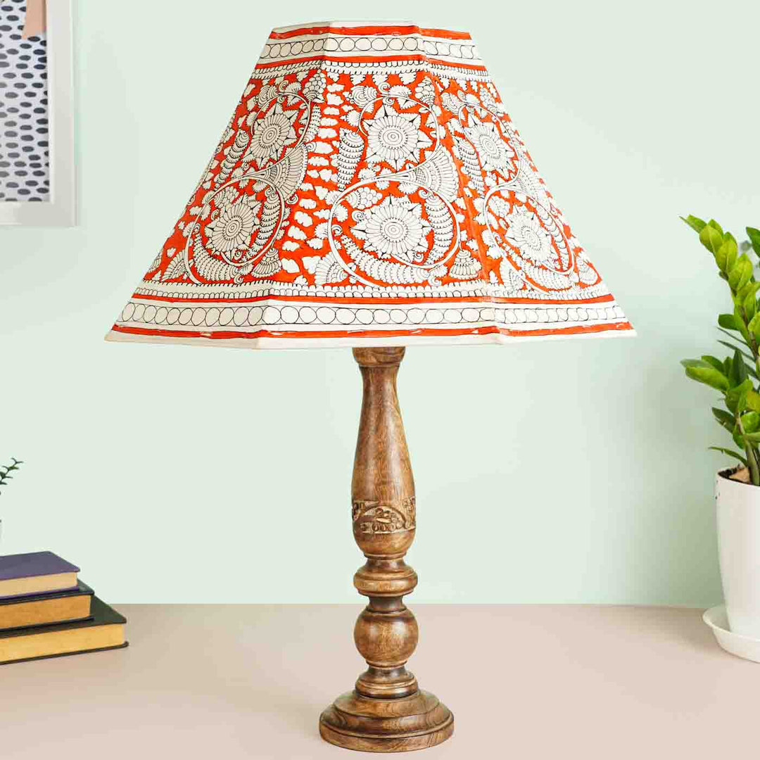 16 inch | Red Floral Hand Painted Tholu Bommalata Lamp Shade