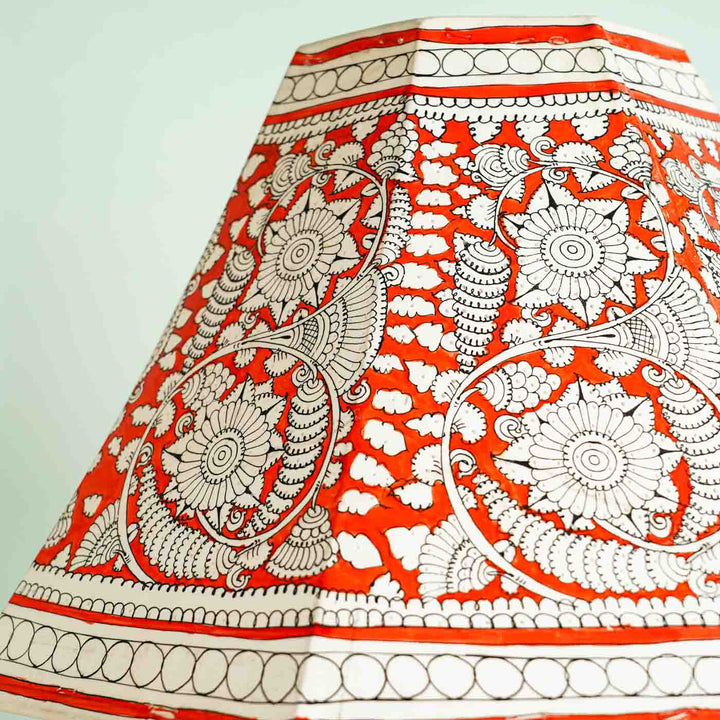 16 inch | Red Floral Hand Painted Tholu Bommalata Lamp Shade