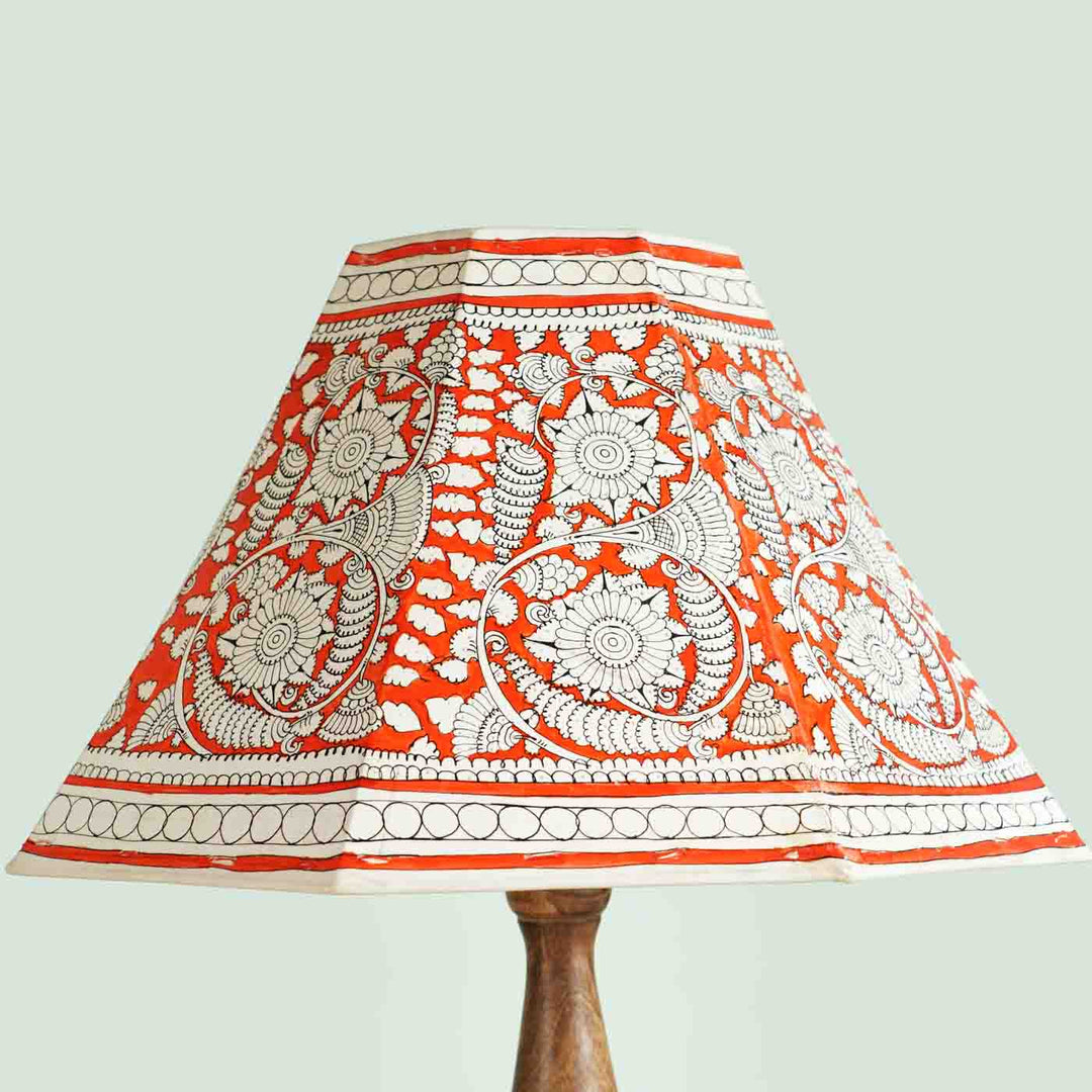 16 inch | Red Floral Hand Painted Tholu Bommalata Lamp Shade