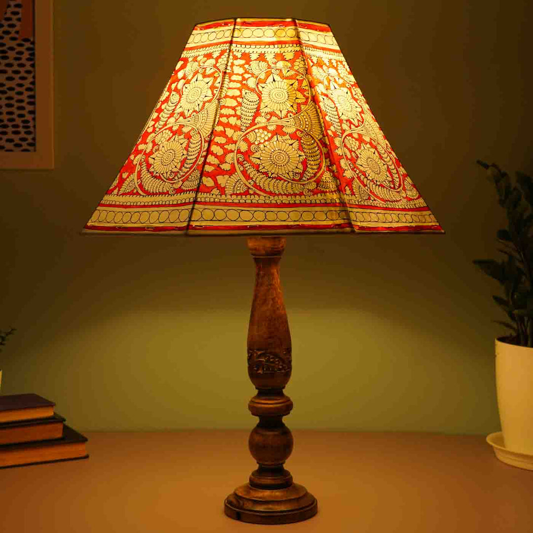 16 inch | Red Floral Hand Painted Tholu Bommalata Lamp Shade