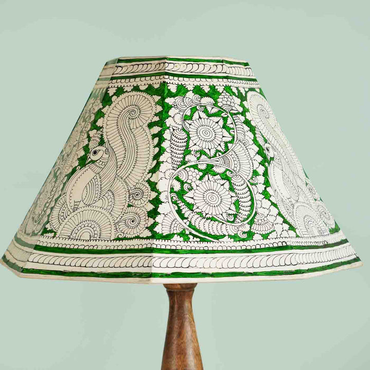 16 inch | Green Floral Peacock Hand Painted Tholu Bommalata Lamp Shade
